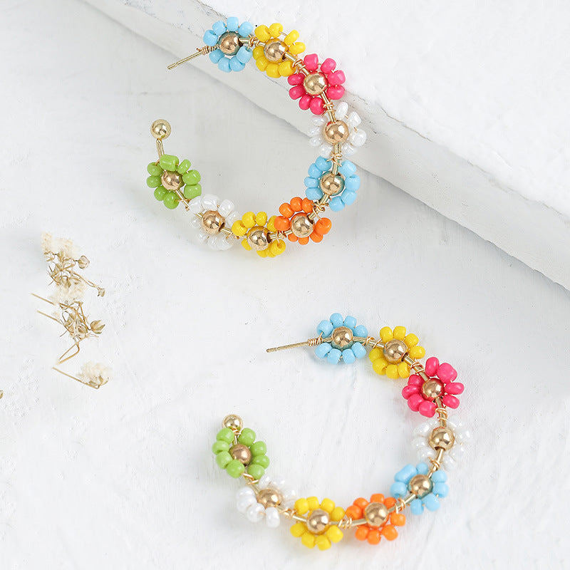 Geometric Shaped Bead Flower Creative Personality Rings