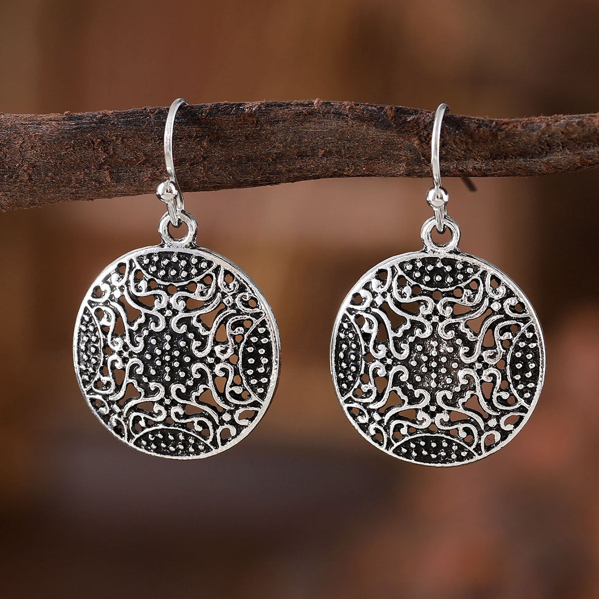 Retro Ethnic Style Geometric Hollow Carved Earrings