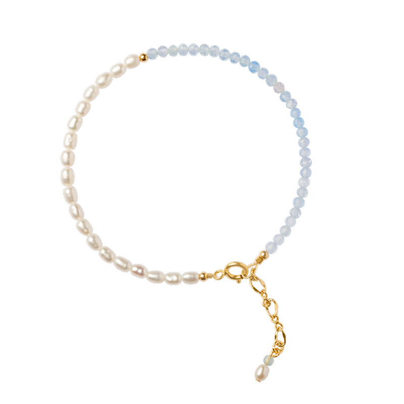 Women's Natural Aquamarine Design Sense Niche Rice Grain Bracelets