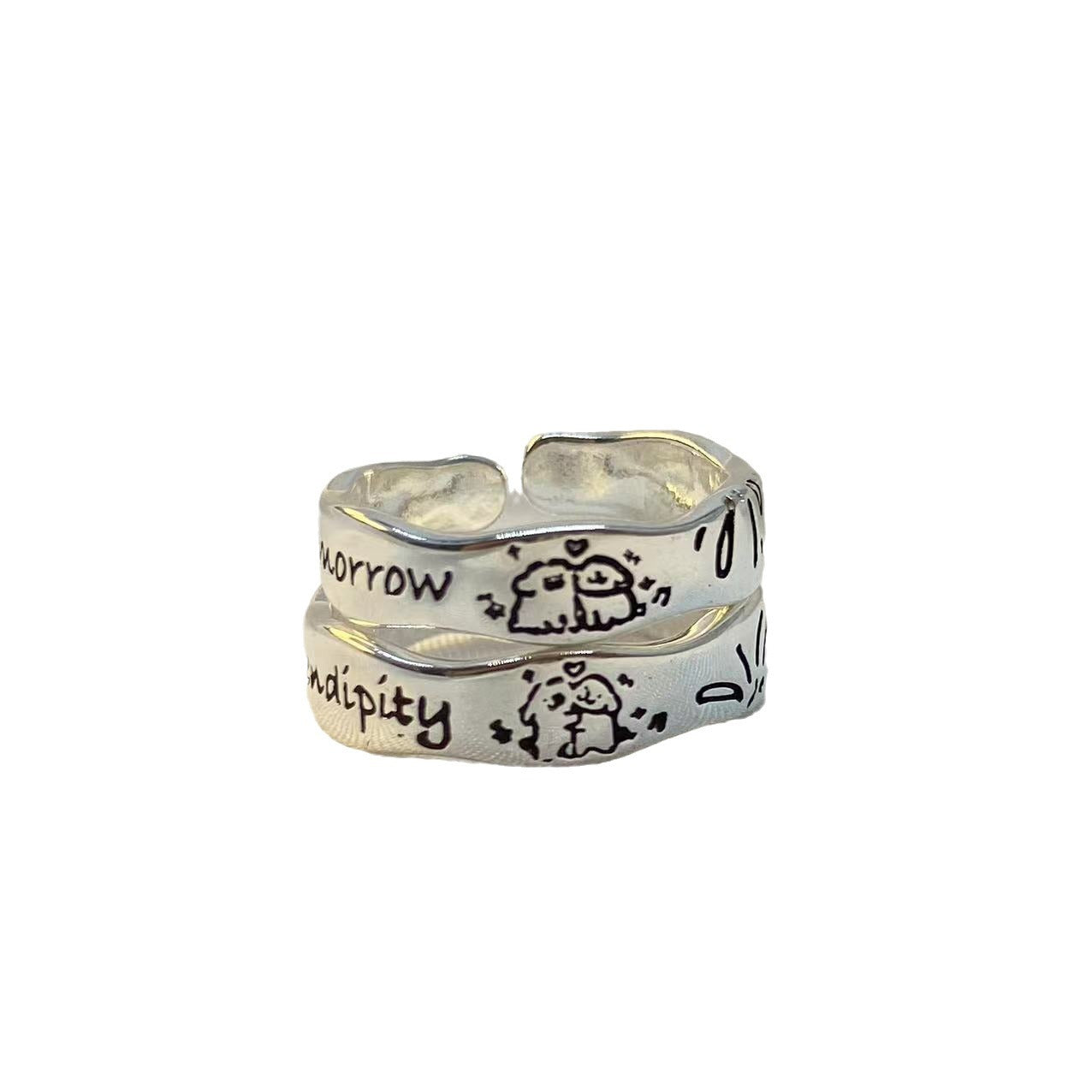 Women's & Men's Cute Fireworks Line Puppy Couple Niche Rings