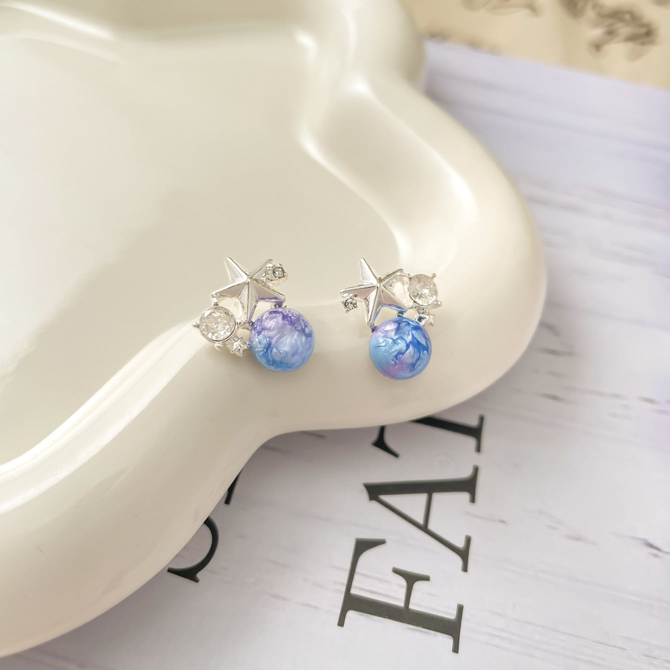 Sier Needle Butterfly Elegant Mermaid Tail Earrings