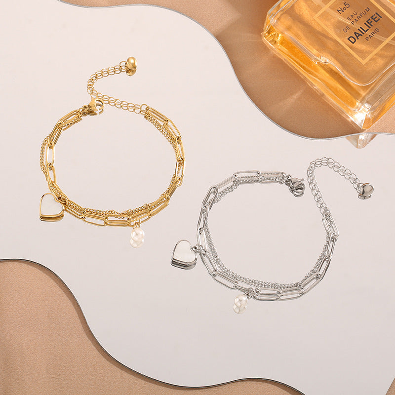 Style Personality Double Layer Temperament Wild Peach Heart Bracelets