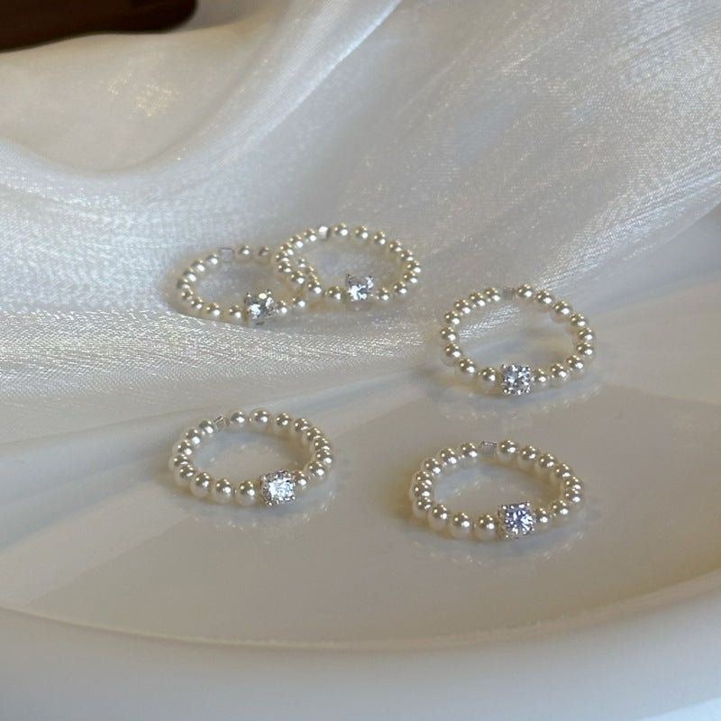 Women's Cube Moissanite Pearl Elastic Design Light Rings