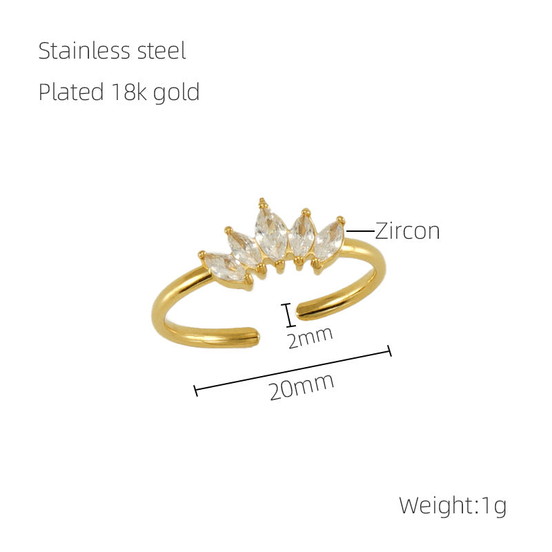 Women's Stainless Steel Inlaid Zircon Open Design Rings