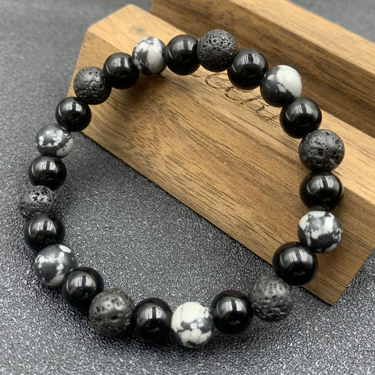 Men's Black Agate Boys Crystal Design High Bracelets