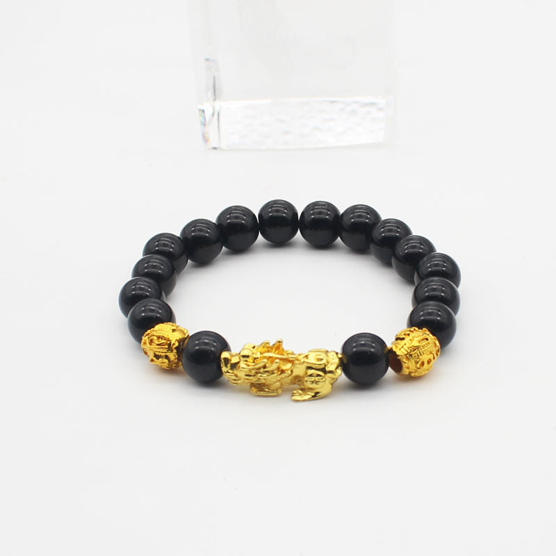 Women's & Men's Placer Gold Double Imitation Hard Pure Obsidian Bracelets