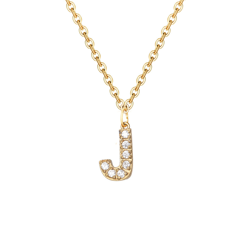 Simple Stainless Steel Diamond Letters Gold-plated Clavicle Necklaces