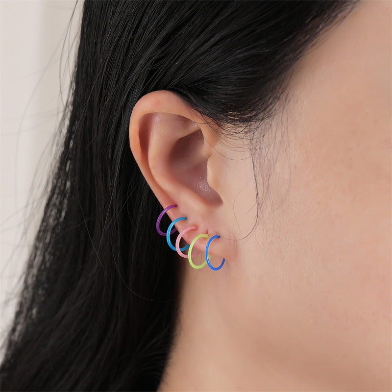 Women's 2 Grid Case Circle Plastic Ear Bar Earing Earrings