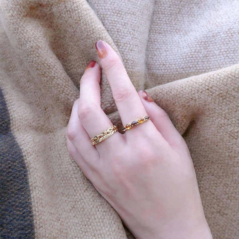 Jewelry Natural Citrine Three-piece Style Sier Rings