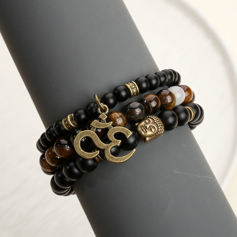 Men's Tigereye Obsidian Buddha Head Lotus Suit Bracelets