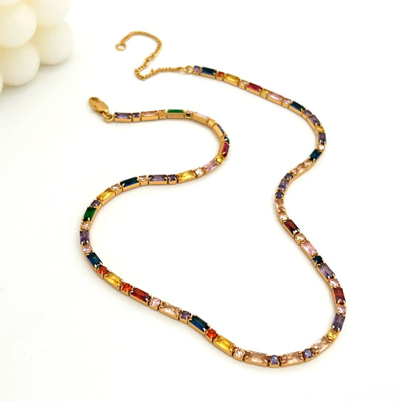 Light Luxury High-grade Fashion Style Full Diamond Color Zircon Jewelry Set