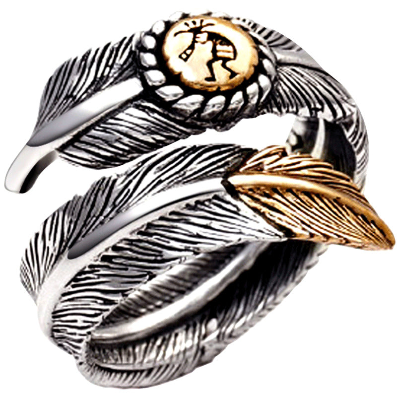 Men's Feather Fashion Retro Indian Design Personalized Hip Hop Punk Single Rings