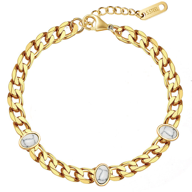 Natural Stone Mosaic Oval Turquoise Titanium Bracelets