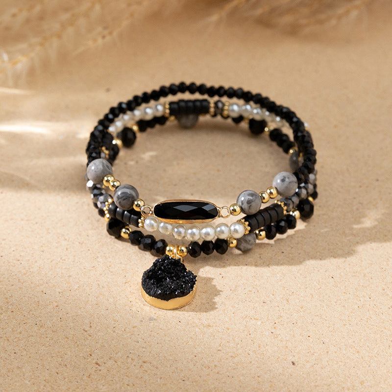 Women's Bohemian Vacation Style Twin Design Sense Glass Beads Stretch Bracelet