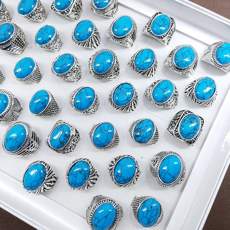 Beautiful Retro Turquoise Man's Mixed Alloy Rings