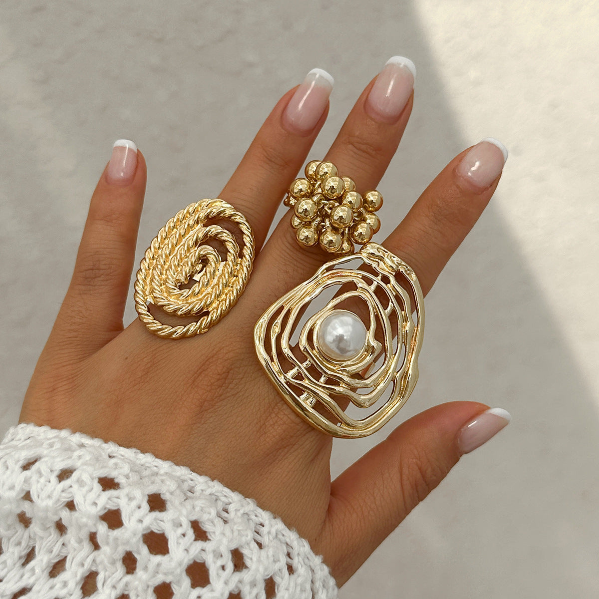 Women's Bohemian Large Lotus Leaf Open Fan Knuckle Exaggerated Rings