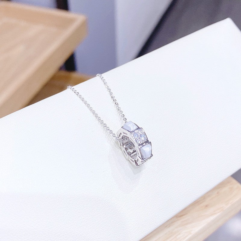 V Gold Electroplated Full Diamond Natural Fritillary Necklaces