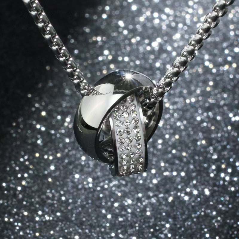 Men's Steel Double Full Diamond Hipster Personality Stainless Necklaces