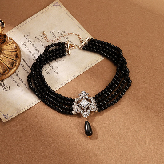 Retro Style Geometric Ellipse Pearl Cold Necklaces