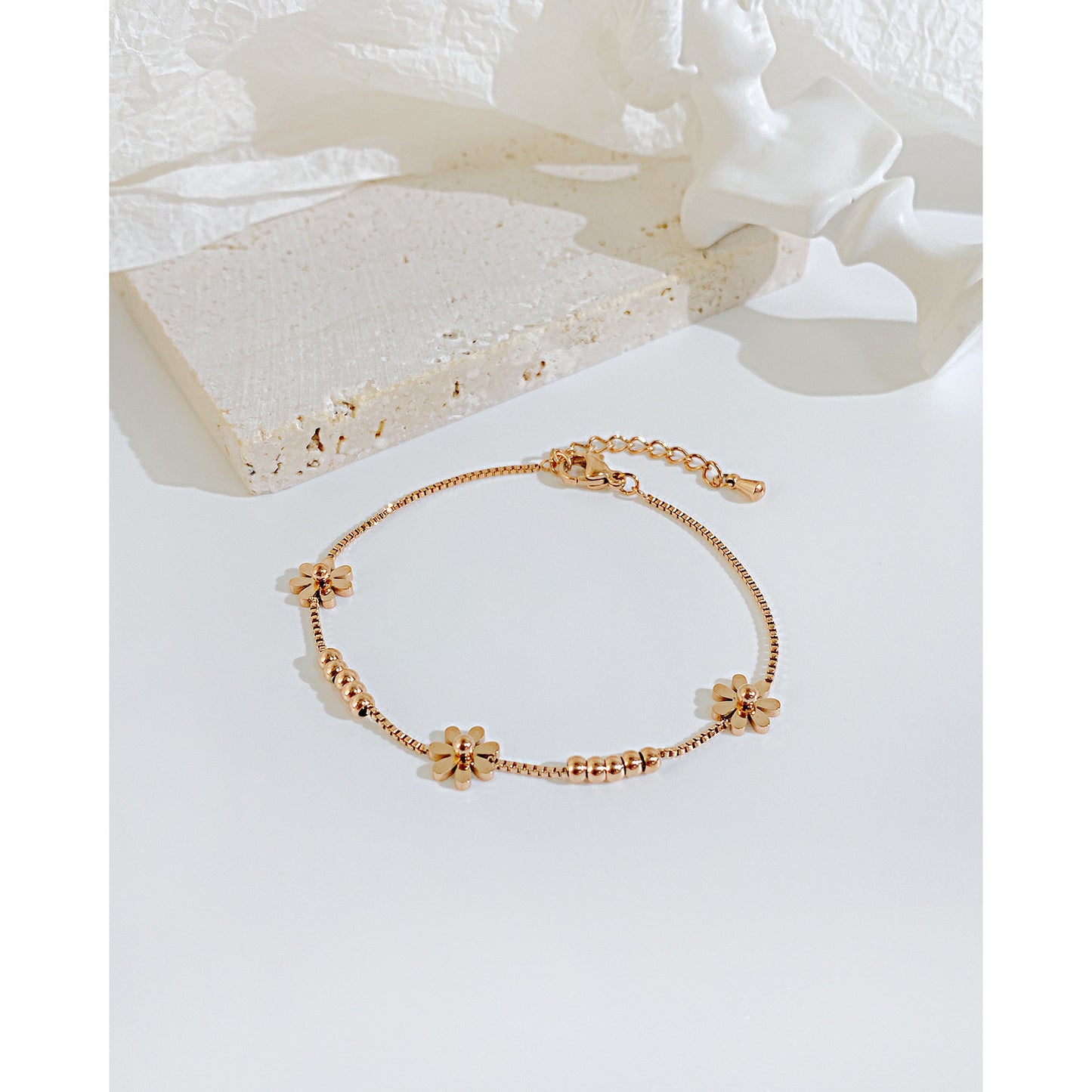 Women's Steel Rose Gold Plated Little Daisy Bracelets