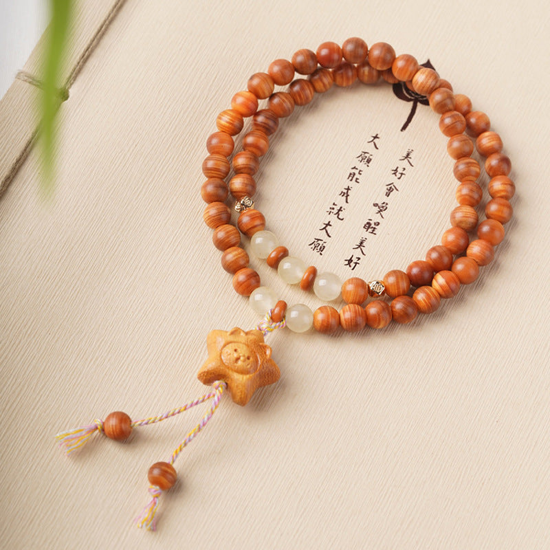 Women's & Men's Double With Agate Boxwood Lotus Canopy Bracelet