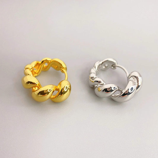 Women's Brass Gold-plated Double-line Woven Hollowed Gold Fashion Small Ear Earrings