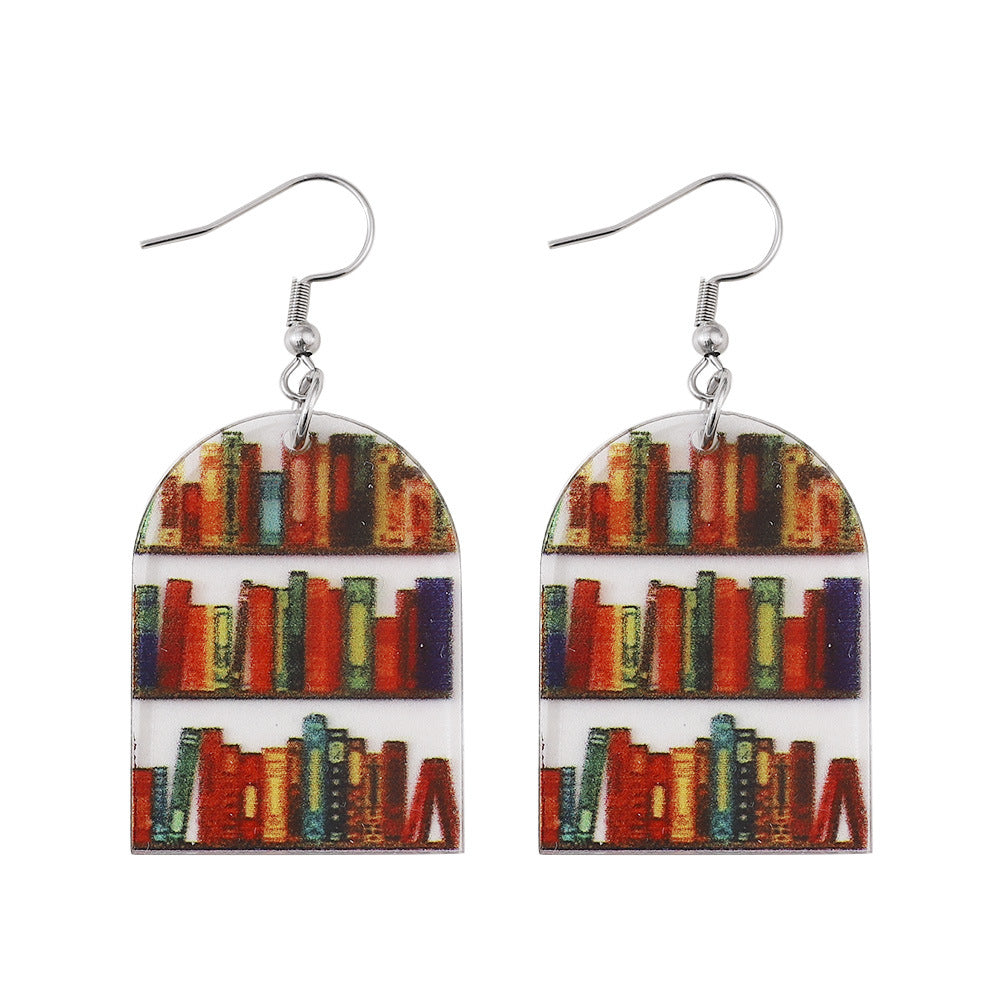 Bookshelf Transparent Acrylic Graduation School Opening Earrings