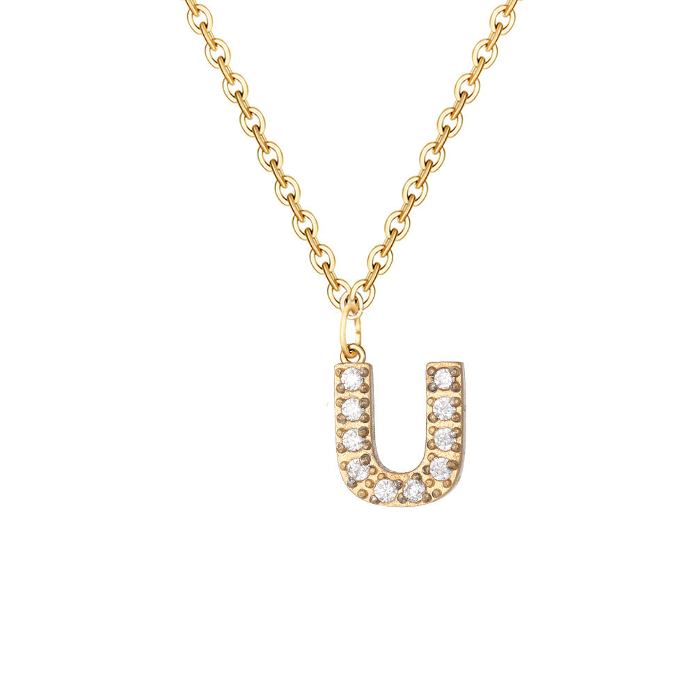 Simple Stainless Steel Diamond Letters Gold-plated Clavicle Necklaces