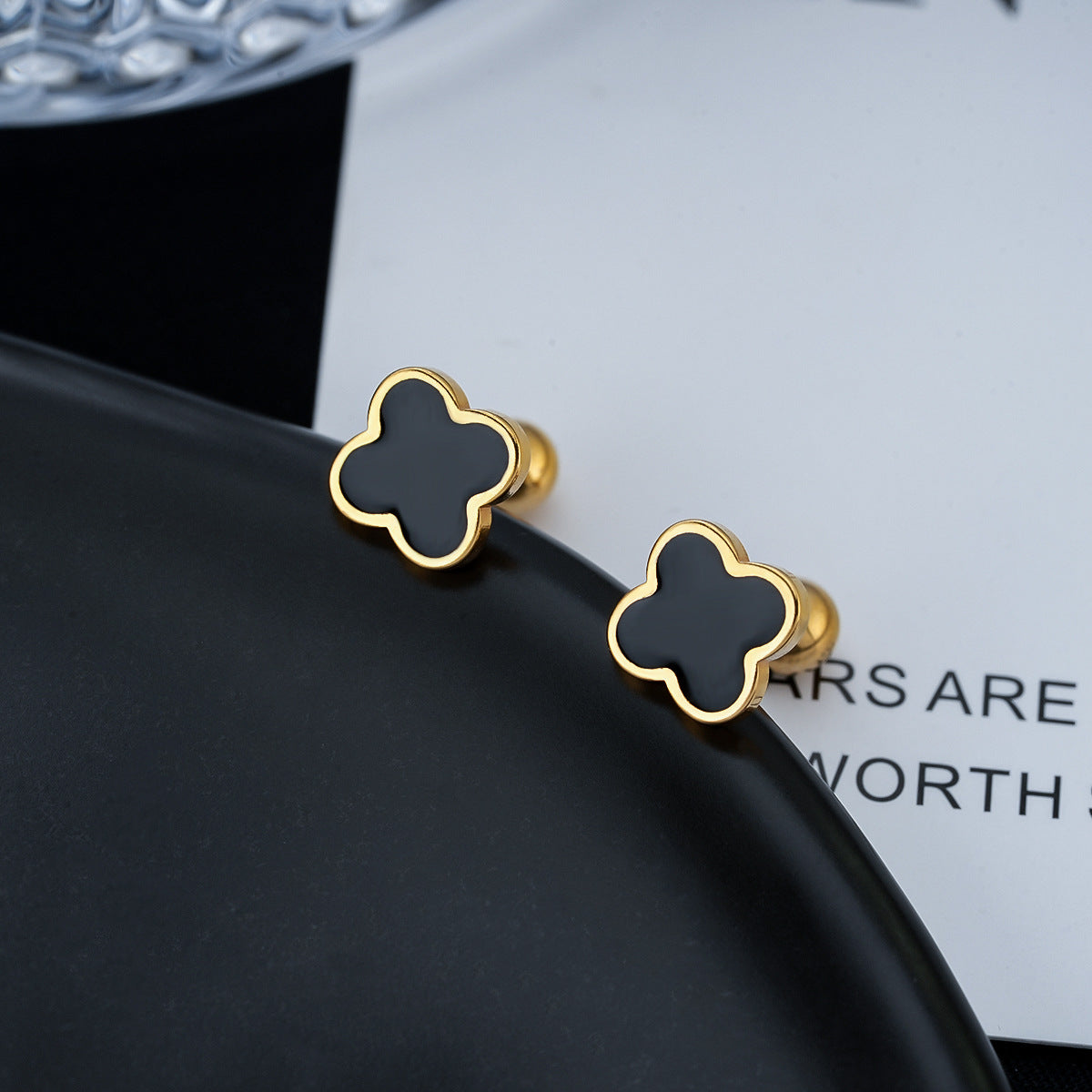 Women's & Men's Clover Ear Titanium Steel Fashion Trend Design Stainless Stud Earrings