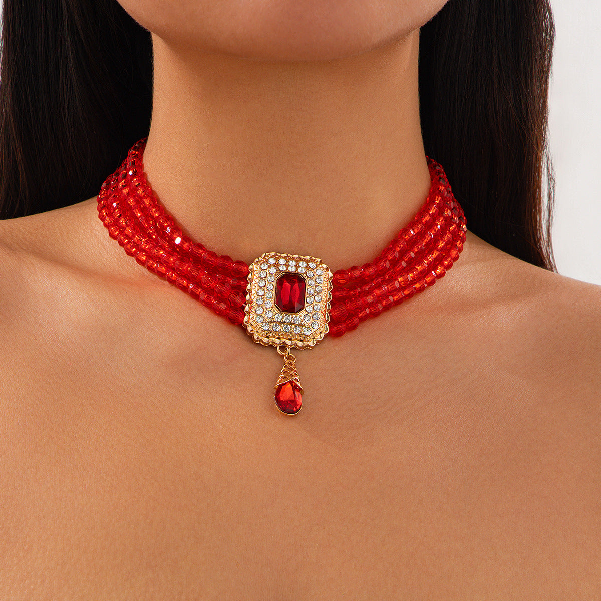 Style Crystal String Beads Vintage Square Necklaces