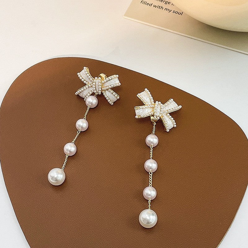 Design Bow Pearl Tassel Sier Pin Rings