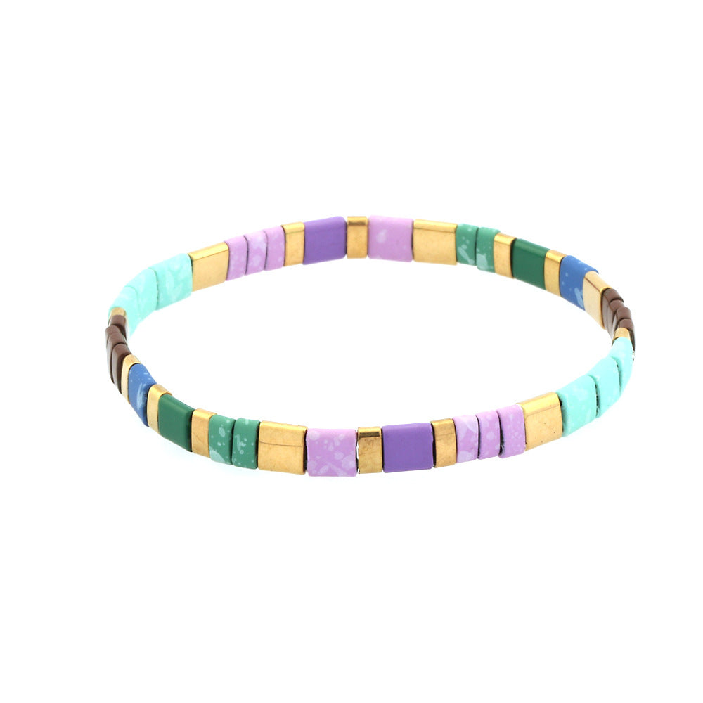 Women's Bohemian Design Bead Elastic Twin Color Bracelets