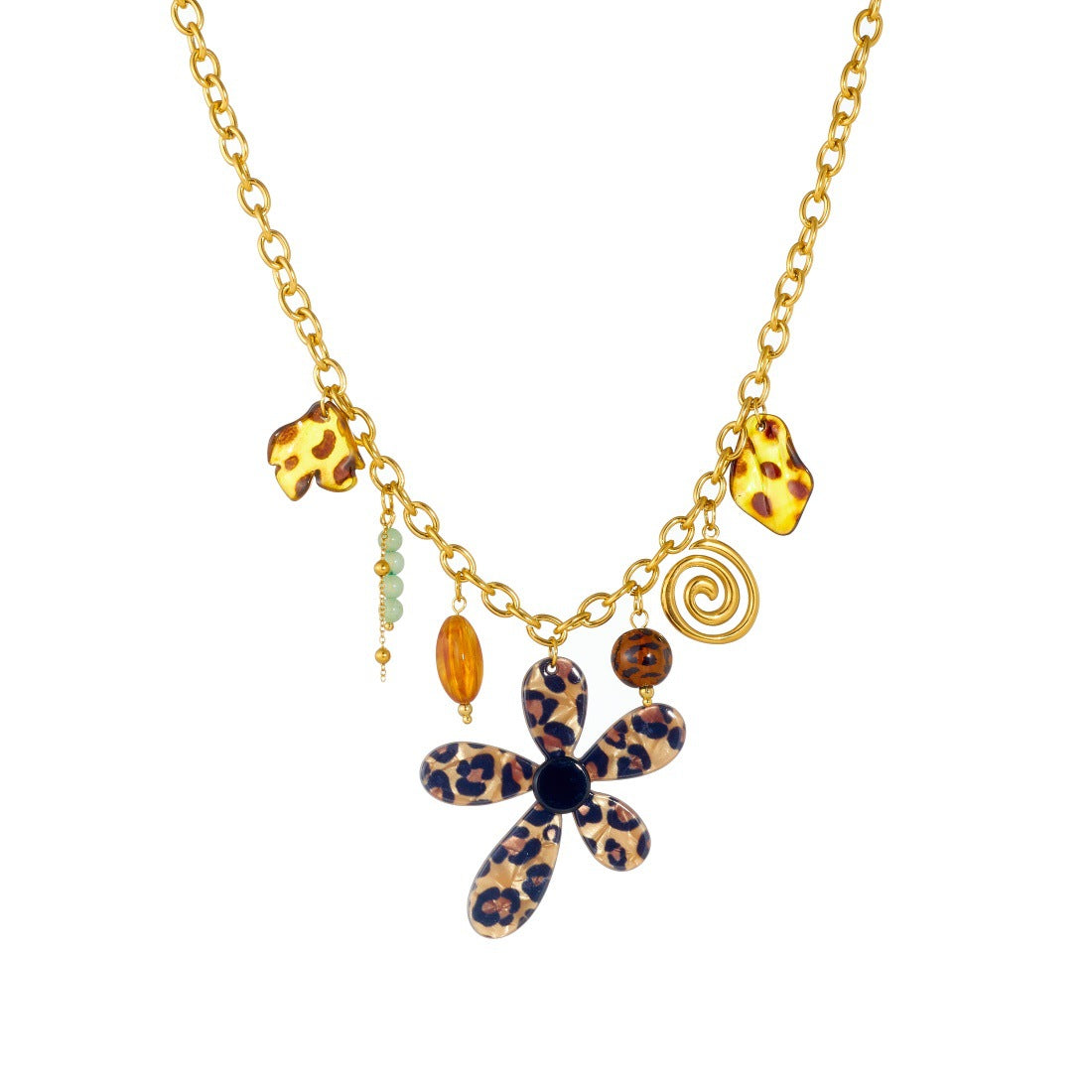 Print Petal Flower Spiral Gold Plated Necklace