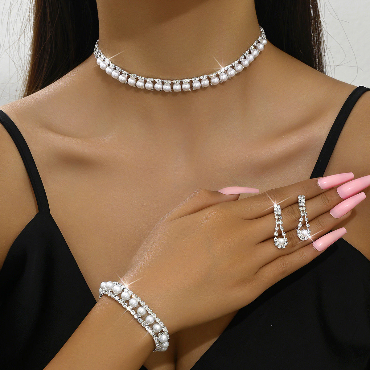 Popular Dinner Rhinestone Pearl Wind Sweet Tennis Clavicle Bracelets