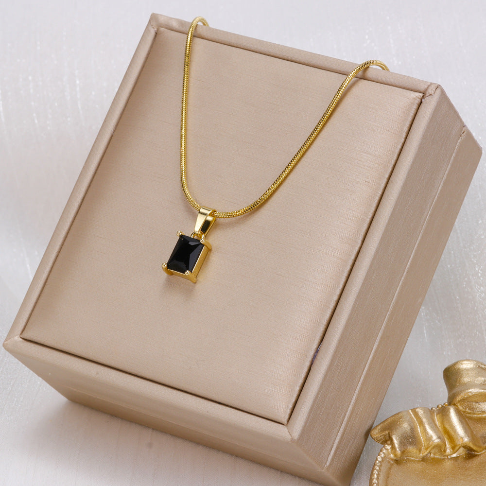 Crystal Zircon Square Diamond Suit Female Titanium Necklaces