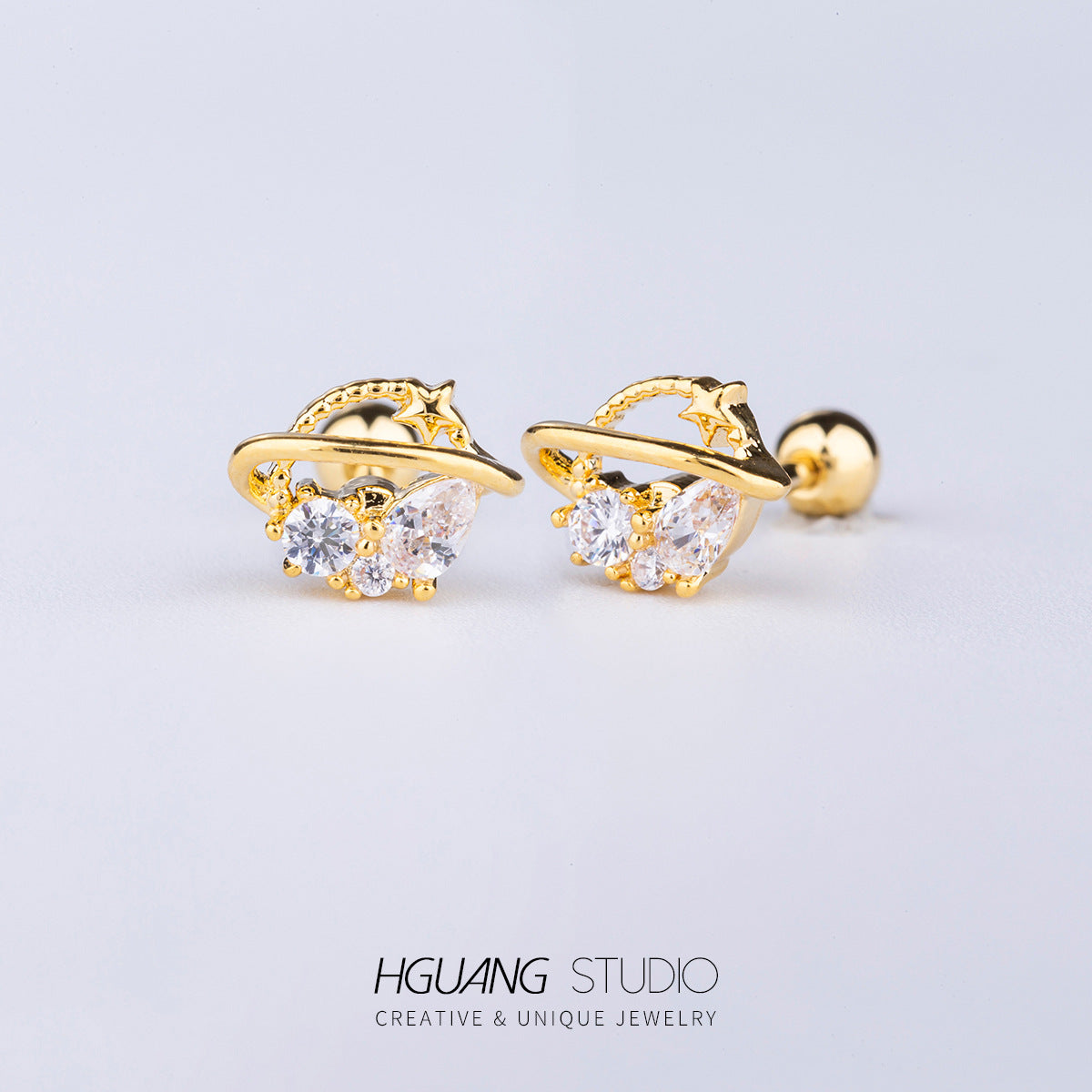 Steel Gold Micro Inlaid Zirconium Ear Earrings