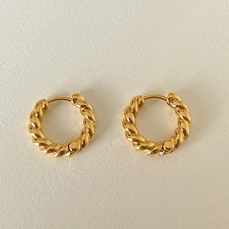 Women's Real Gold Plating Korean Texture Twisted Earrings