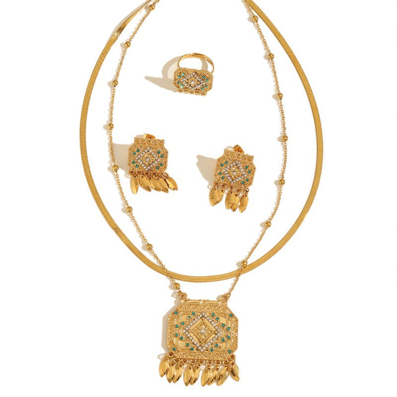 Turkish Ethnic Style Gold Plated Square Full Jewelry Set