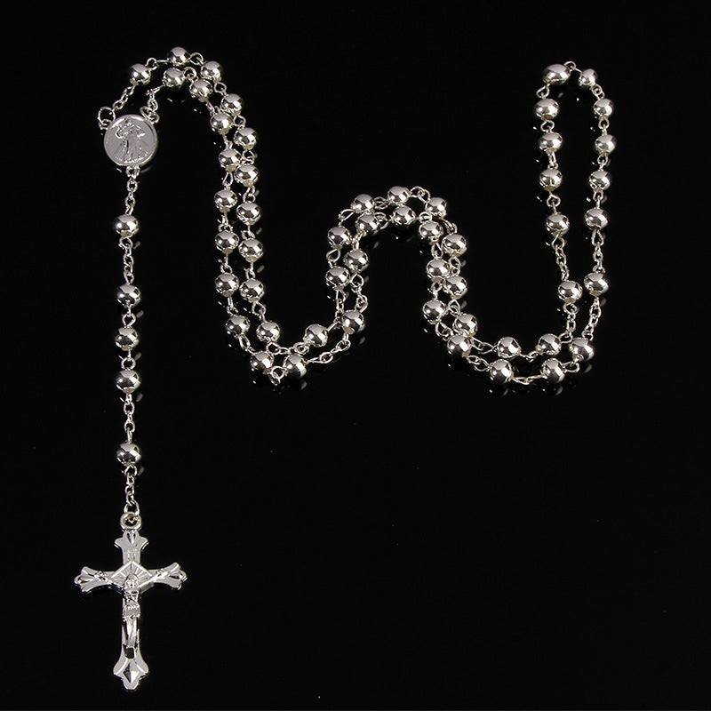 Men's String Beads Chain Cross Fashion Punk Personality Retro Necklace