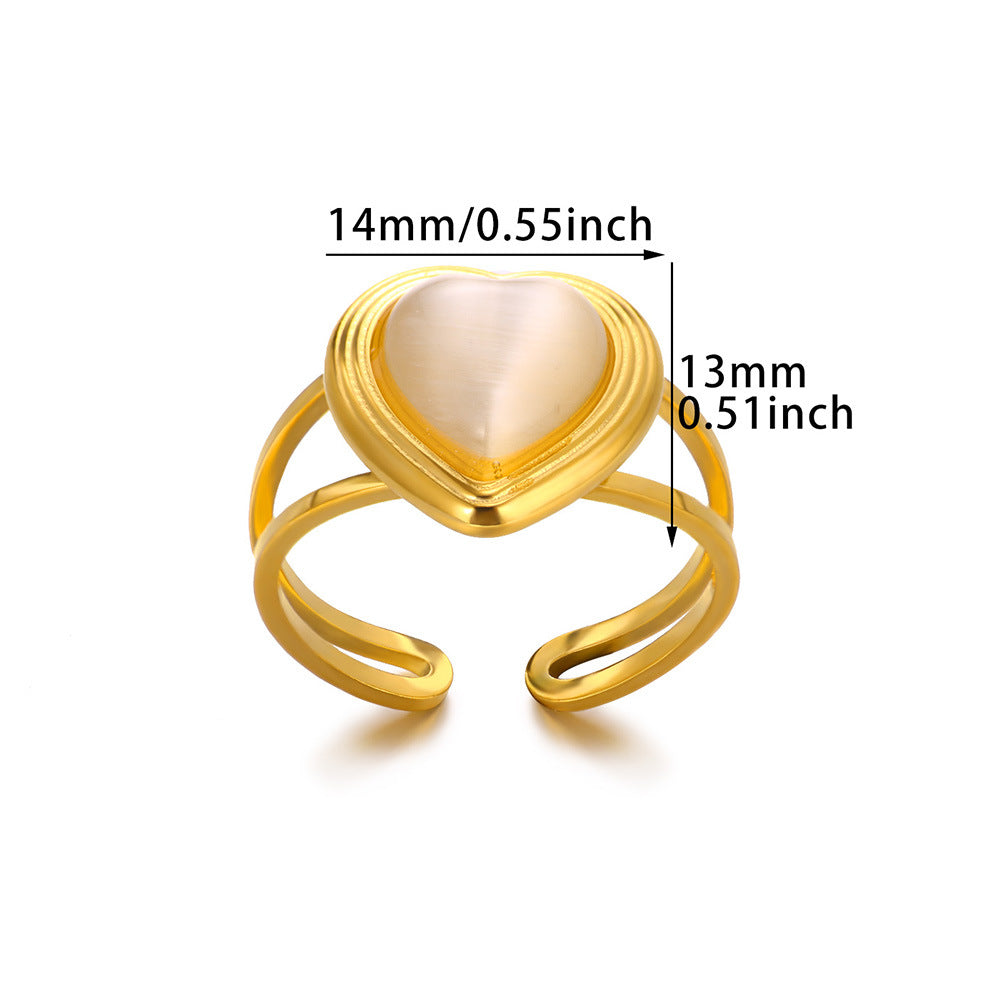 Women's Steel Heart-shaped Personality White Shell Peach Rings