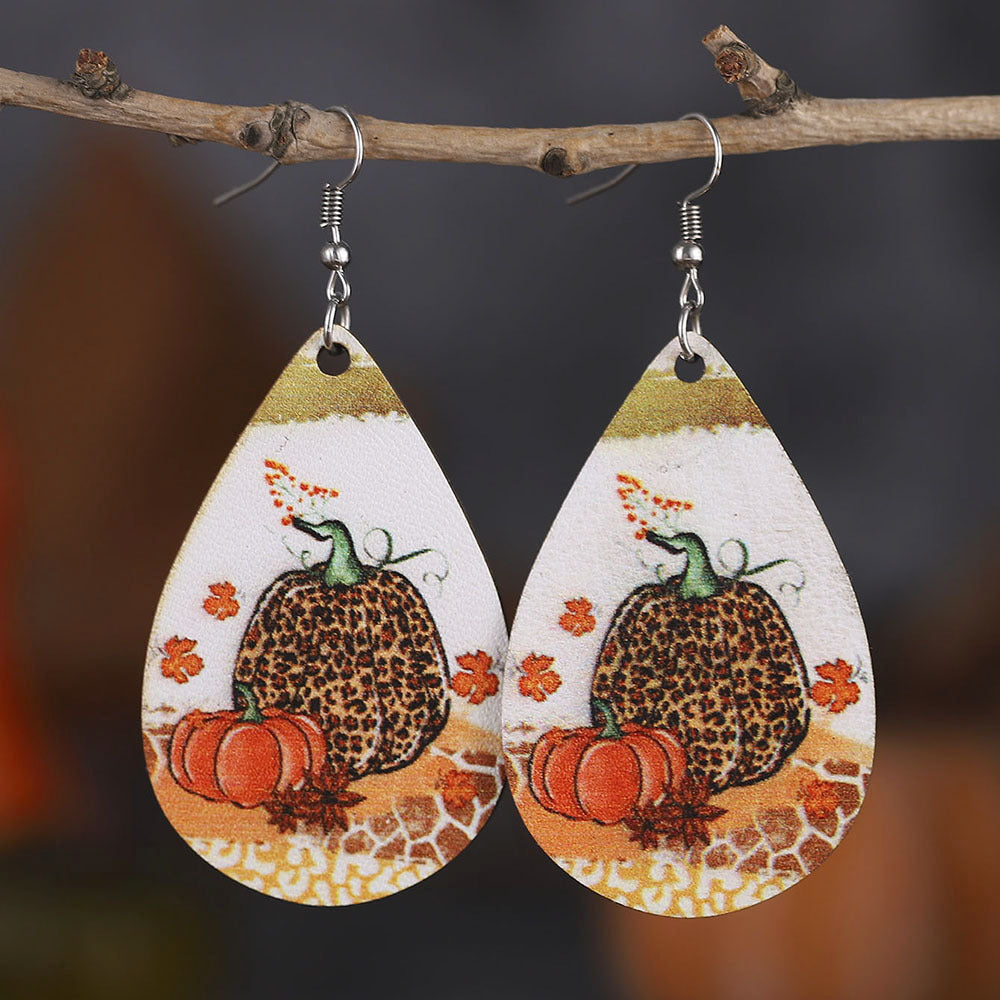 Thanksgiving Maple Leaf Leopard Pumpkin Water Earrings