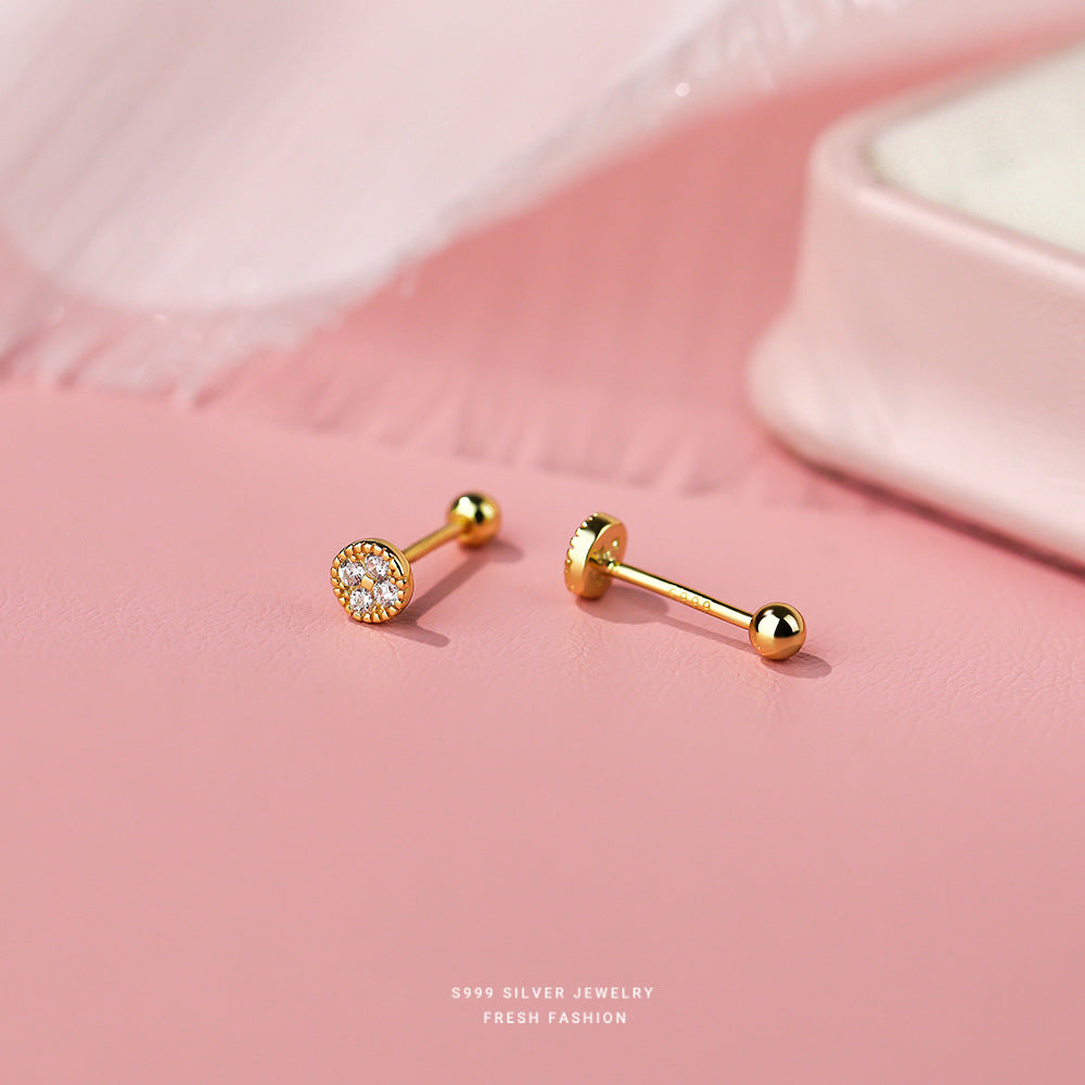 Sterling Sier Micro Inlaid Zircon Screw Female Earrings