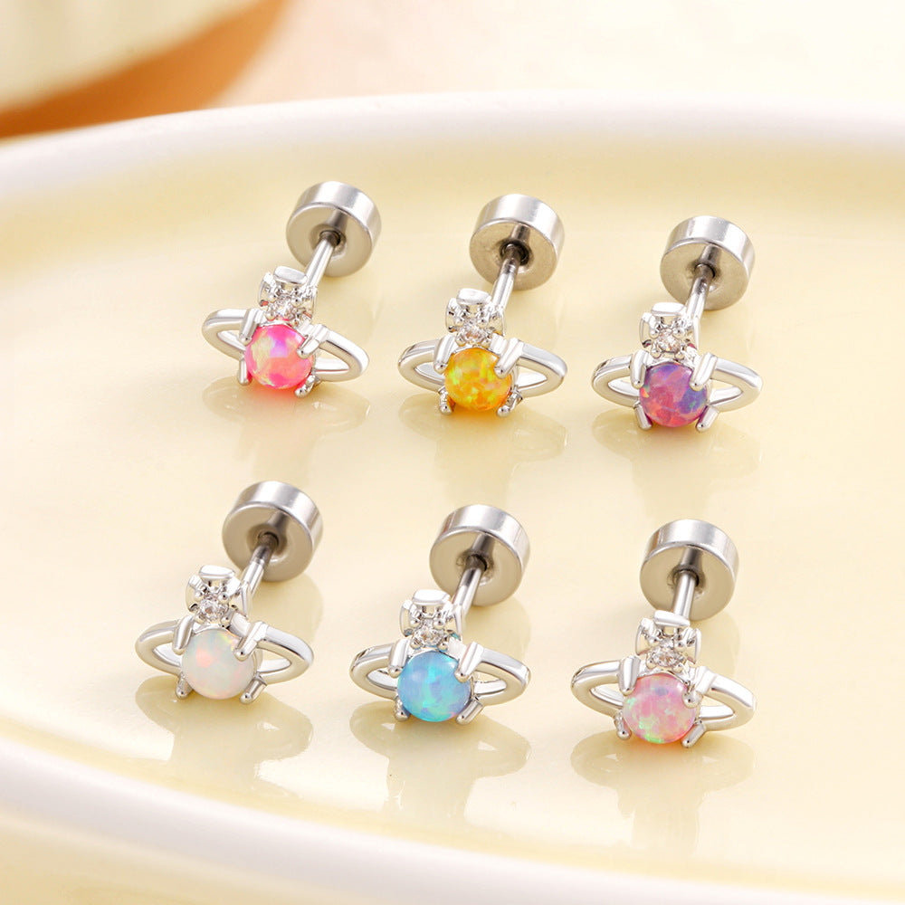 Henson Opal Saturn Niche High-grade Titanium Steel Screw Earrings