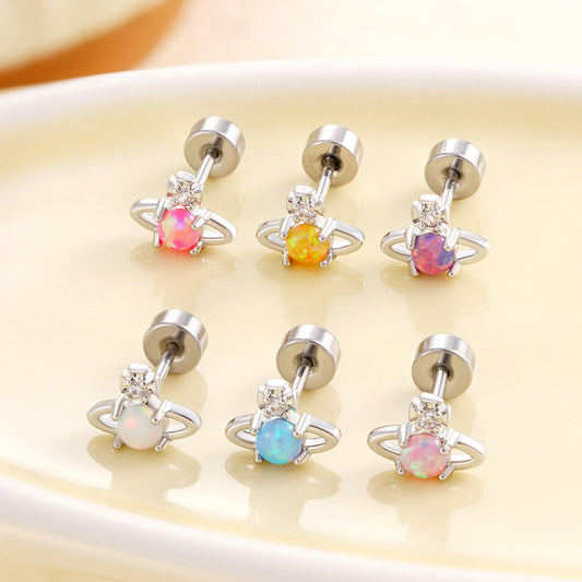 Henson Opal Saturn Niche High-grade Titanium Steel Screw Earrings