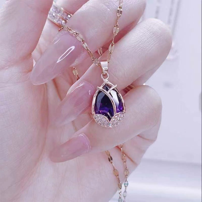 Jade Tulip Light Luxury Design Fresh Flowers Necklaces