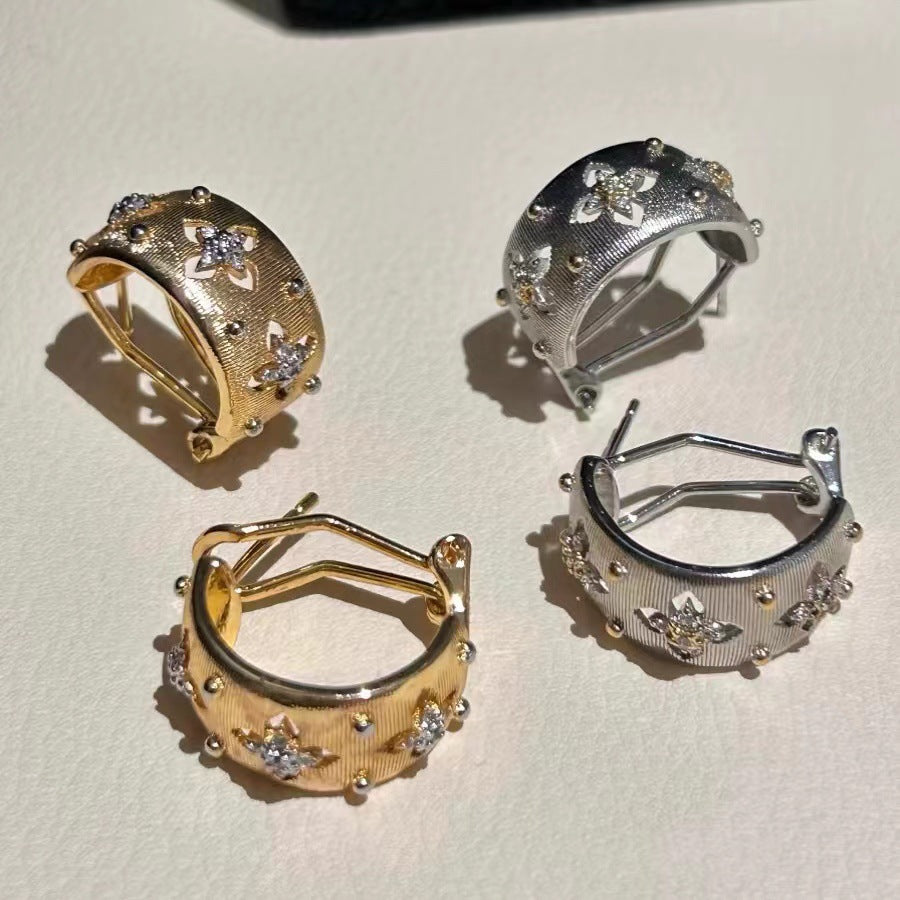 Handmade Brushed Two-color Gold Sier Light Luxury Earrings