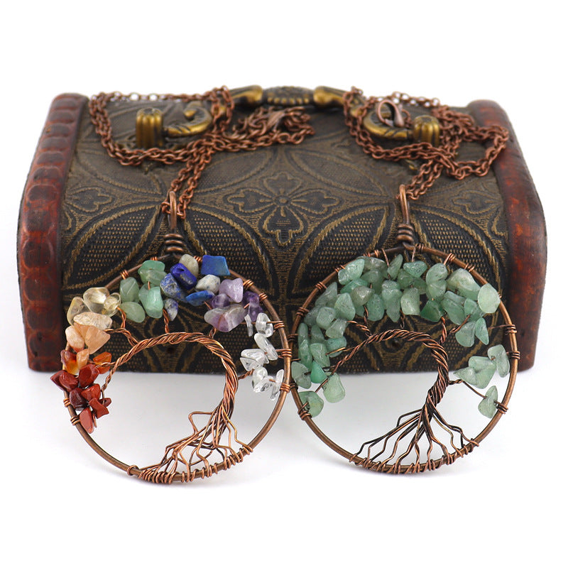 Winding Natural Stone Crystal Bronze Curved Necklaces