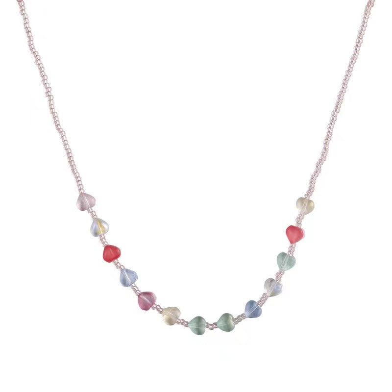 Colorful Glaze Heart Clavicle Chain Summer Simple Necklace