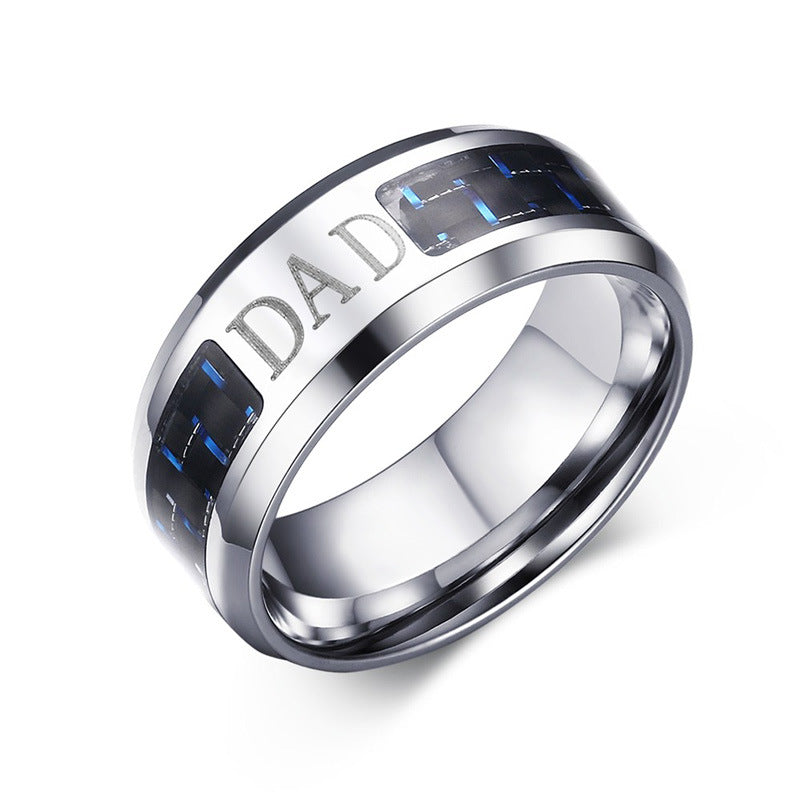 Men's Steel Blue Black Carbon Fiber Trendy Rings