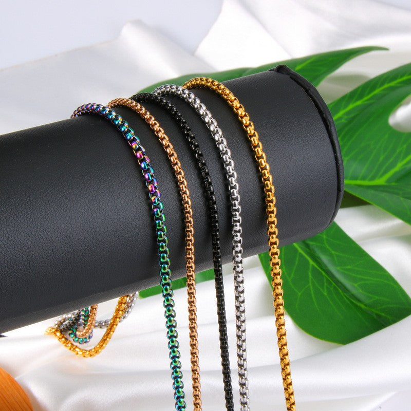 Men's Stainless Steel Square Pearl Chain Titanium Necklace